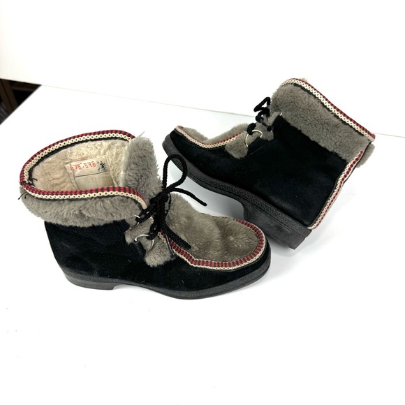 Vintage 1970s Yodelers Women's Sz 5 Winter Ankle Boots Black Suede Faux Fur -USA - Picture 2 of 9